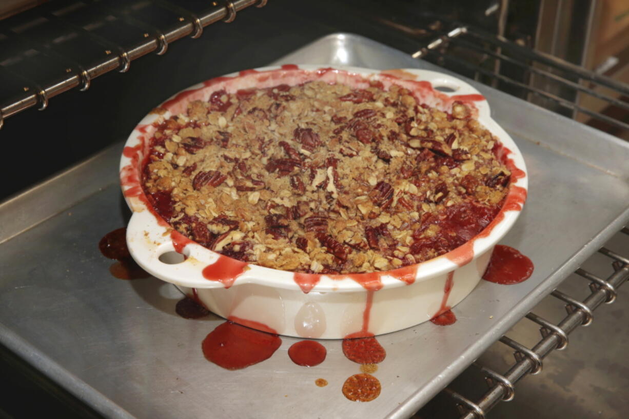 A strawberry-rhubarb crisp at the Institute of Culinary Education in New York. This dish is from a recipe by Elizabeth Karmel.