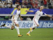 United States’ Clint Dempsey, left, celebrates after scoring a goal against Costa Rica during a CONCACAF Gold Cup semifinal soccer match in Arlington, Texas, Saturday, July 22, 2017.