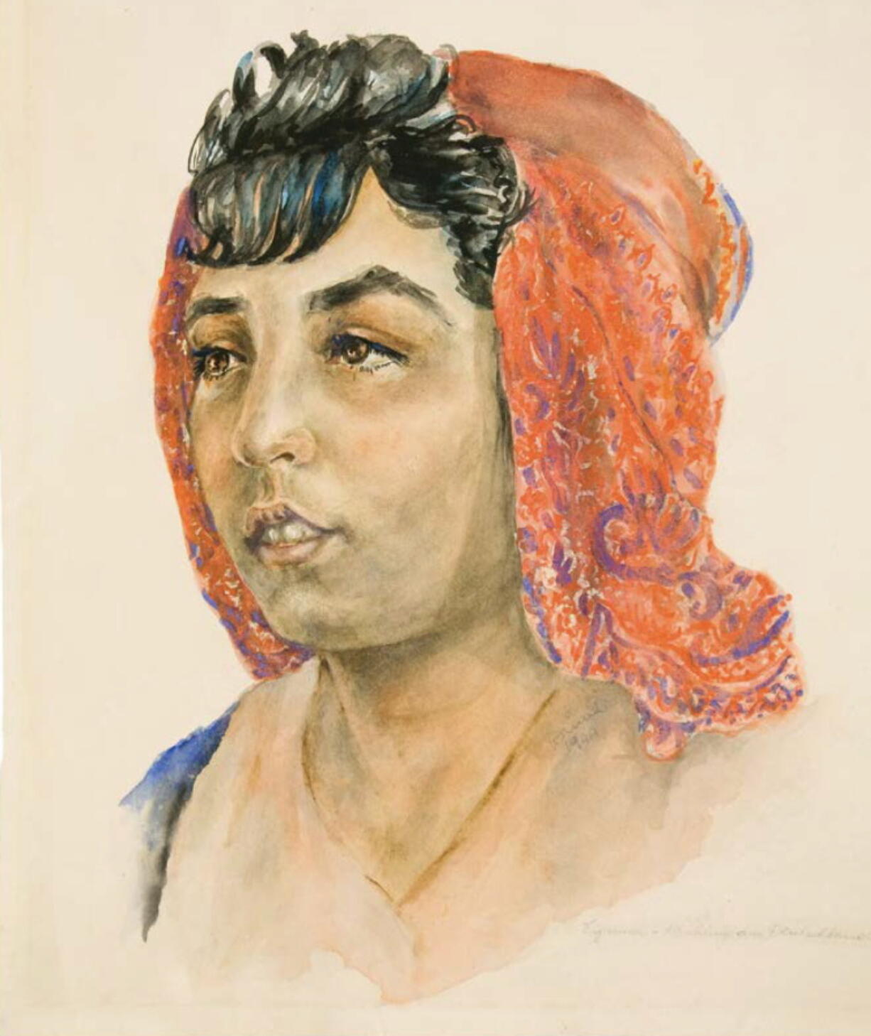 This photo made available by the Auschwitz Museum on Wednesday July 12, 2017 shows a portrait of a young Roma woman, an inmate of the Nazi German death camp of Auschwitz, one of those on whom pseudo-scientist Josef Mengele was making experiments. Mengele commissioned another inmate, Dina Gottliebova, a Jew from Czechoslovakia, to paint people he was experimenting on. It is among some 200 drawings and other pieces of art now on display at a “Face to Face. Art in Auschwitz” exhibition of art by the inmates at the Szolayski house in Krakow, Poland.