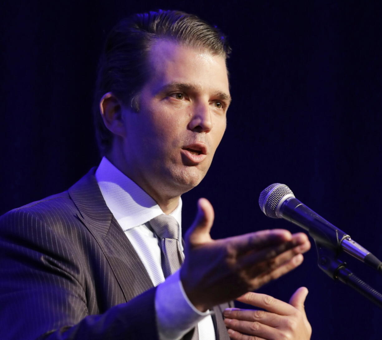 Donald Trump Jr. speaks May 8 in Indianapolis. President Donald Trump’s eldest son acknowledged Monday that he met a Russian lawyer during the 2016 presidential campaign.