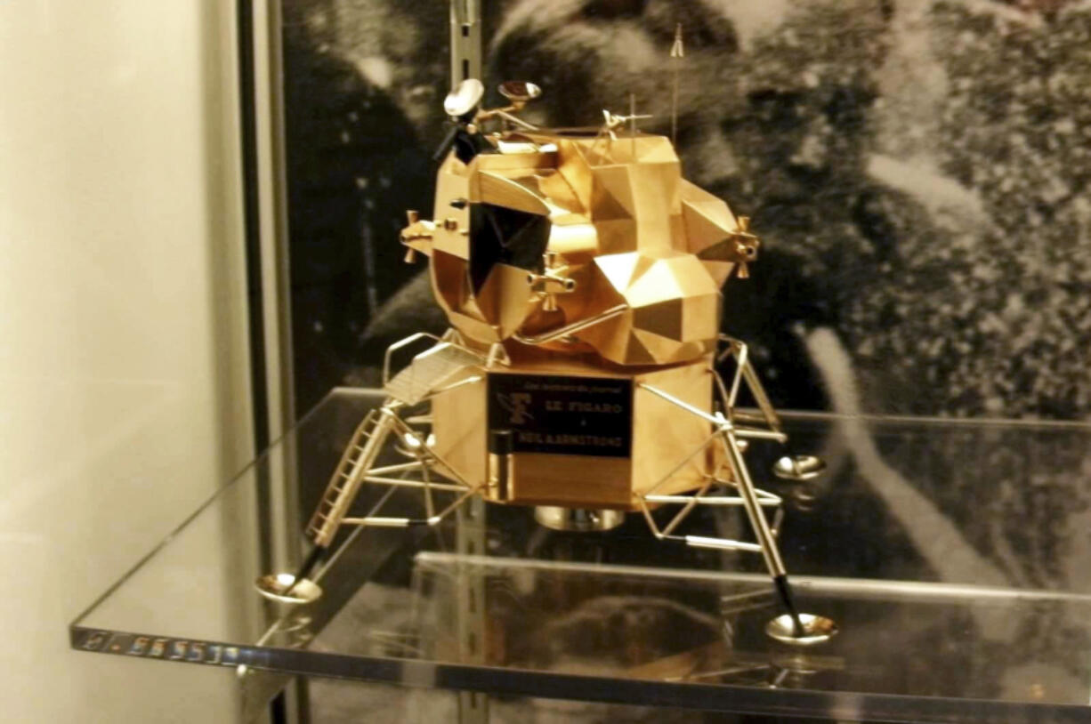 A lunar module replica at Armstrong Air and Space Museum in Wapakoneta, Ohio. Police say the rare gold replica of the lunar space module has been stolen.