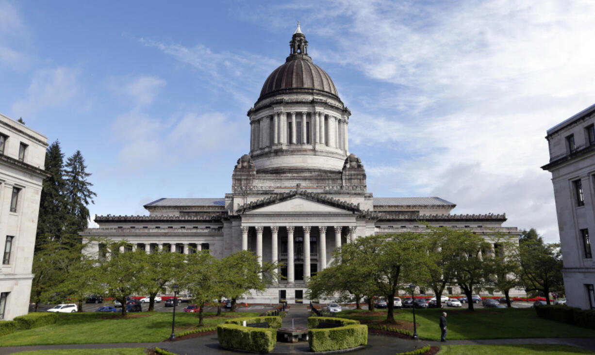 The Washington State Capitol, also known as the Legislative Building, in April in Olympia.(AP Photo/Elaine Thompson)