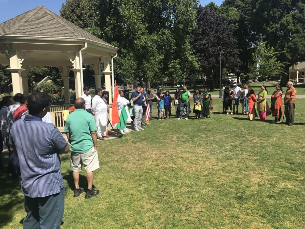 Esther Short: Esther Short Park hosted a celebration for Indian Independence Day for the first time ever, as a crowd of about 45 people, including Vancouver Mayor Tim Leavitt, center, came to the park to celebrate Indian culture.