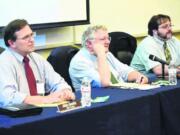 EFSEC Chairman Bill Lynch listens to testimony Tuesday during a hearing on the oil terminal in Vancouver.