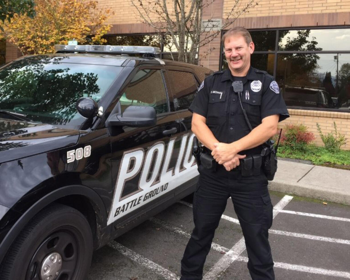 Battle Ground: Washington State Traffic Commission and Target Zero recognized Battle Ground Police Department Officer Ed Michael for his efforts during the 2017 Click It or Ticket campaign.