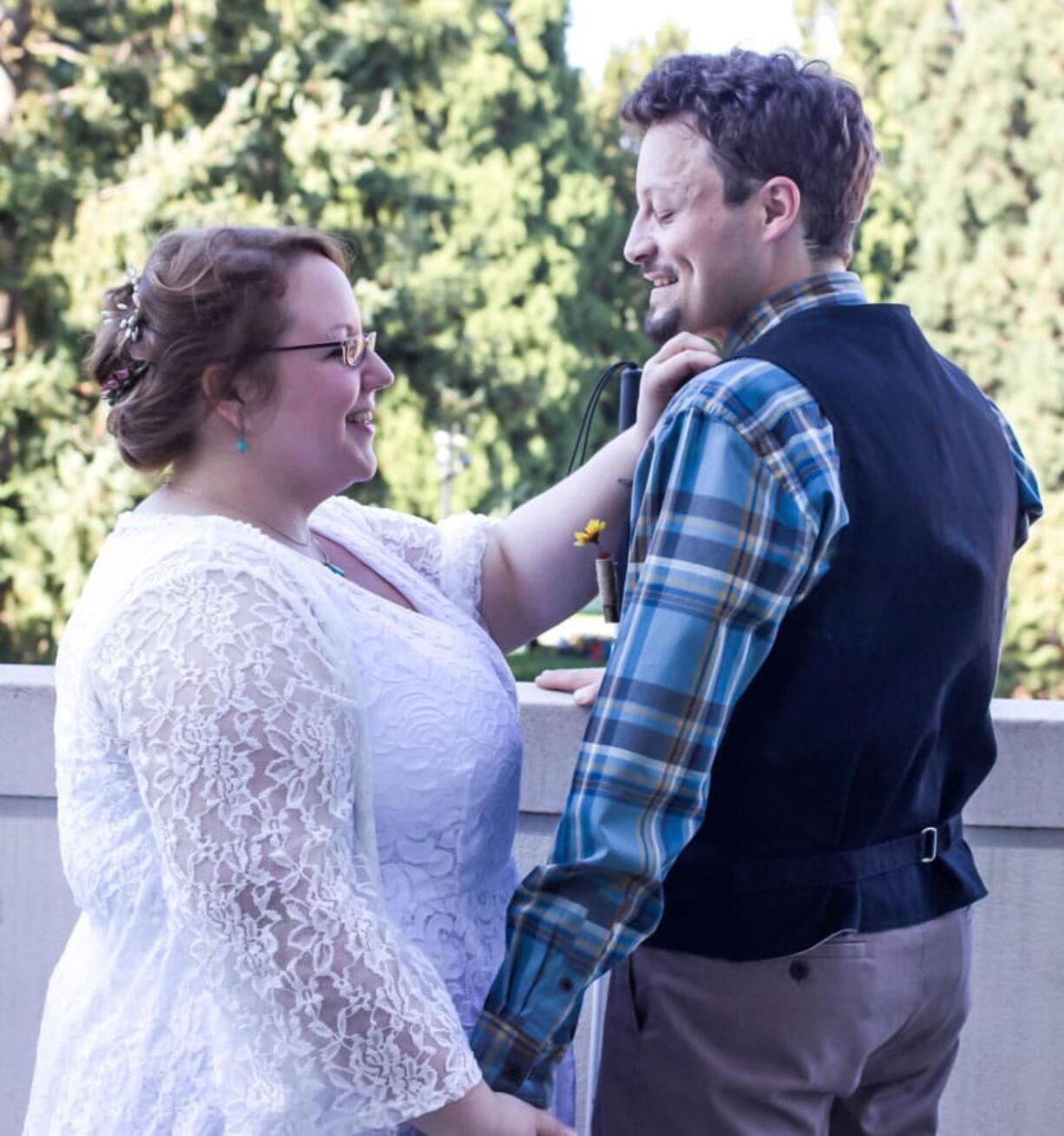 Anni Becker Furniss and John Furniss were married on Sept. 12, 2015, at the Marshall Community Center garden. Instead of a “first look” at their wedding, the couple enjoyed a “first touch,” since John Furniss has been blind since age 16.