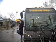 Passengers arrive at the Evergreen Transit Center from downtown Portland via the C-Tran Evergreen Express.