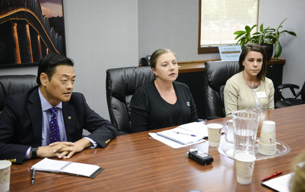 The Editorial Board met with candidates for the Evergreen school board, District 5, from left, Park Llafet, Ginny Gronwoldt and Janelle Tuominen on July 5  at The Columbian. Gronwoldt is leading the race with 50 percent of the voters, while Llfet and Tuominen are neck and neck with 18 percent and 21.6 percent respectively.