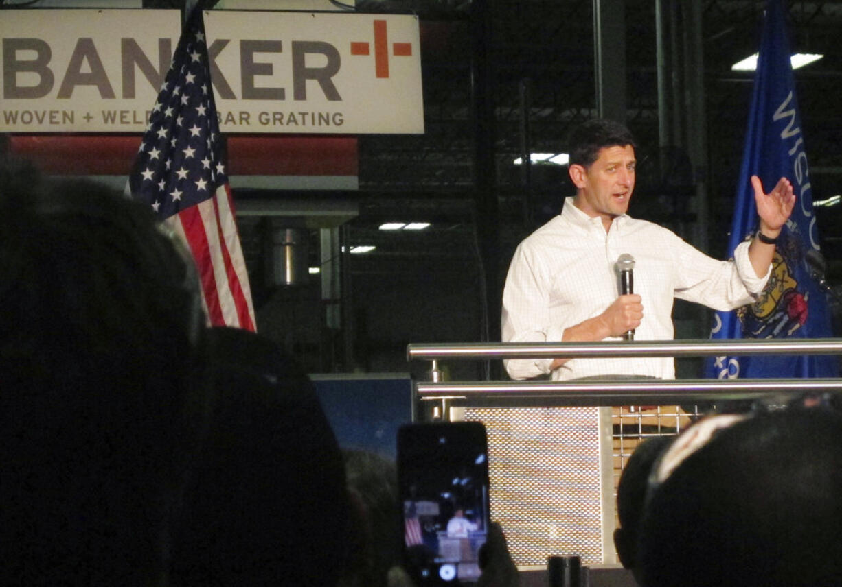 U.S. House Speaker Paul Ryan responds to a question from a Republican voter during an employee town hall on Wednesday, Aug. 2, 2017, in Mukwonago, Wis. Frustrated Republicans vented their displeasure at Ryan on Wednesday during the town hall meeting at a wire manufacturer in the Wisconsin congressman's district.