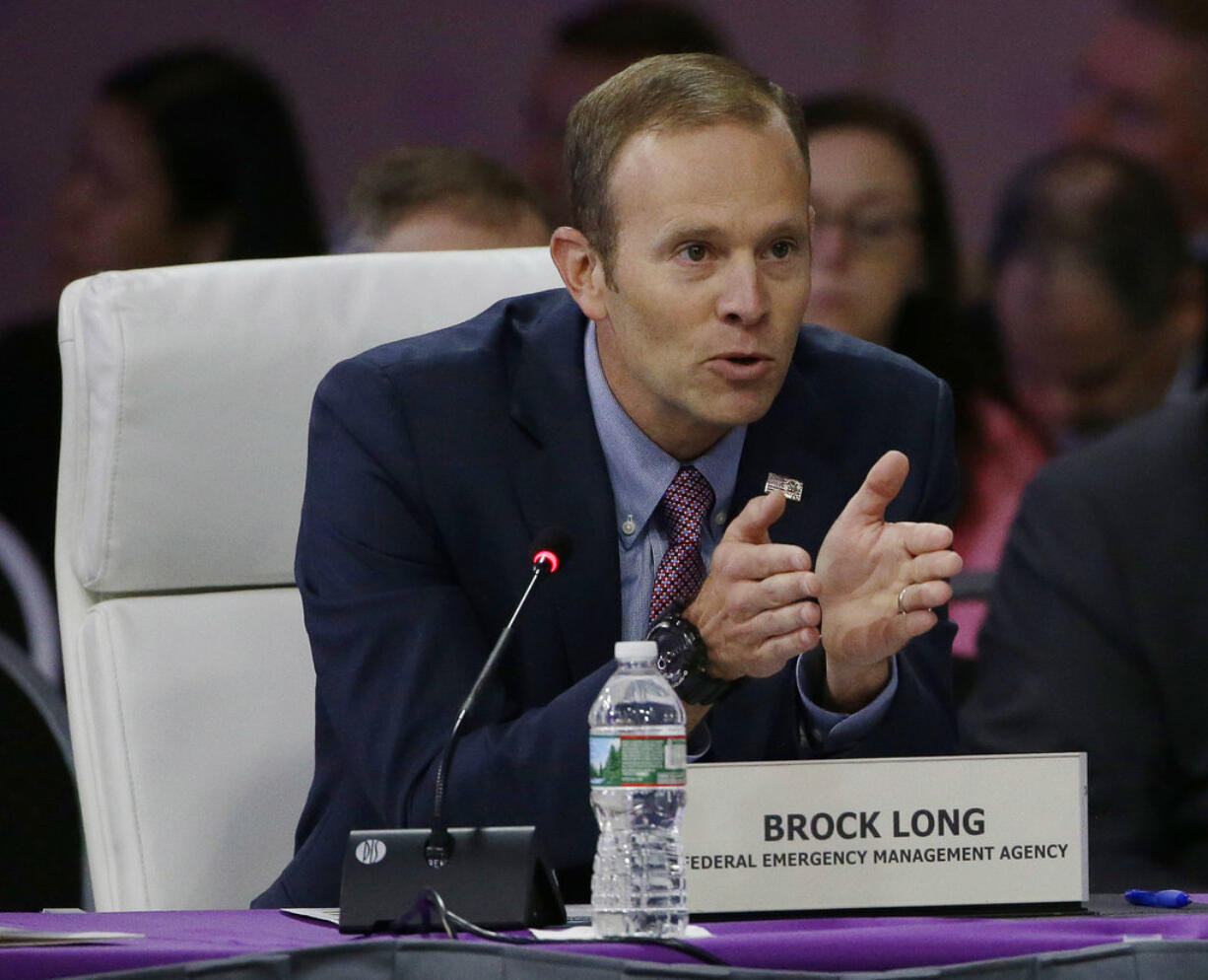 In this July 15, 2017 file photo, FEMA Administrator Brock Long speaks in Providence, R.I. Katrina. Deepwater Horizon. The city of Houston. They’re all part of William “Brock” Long’s experience in emergency planning. But as the man directing the Trump administration’s response to Hurricane Harvey, the FEMA administrator is facing unprecedented hurricane damage along the gulf coast , and likely political storms ahead.