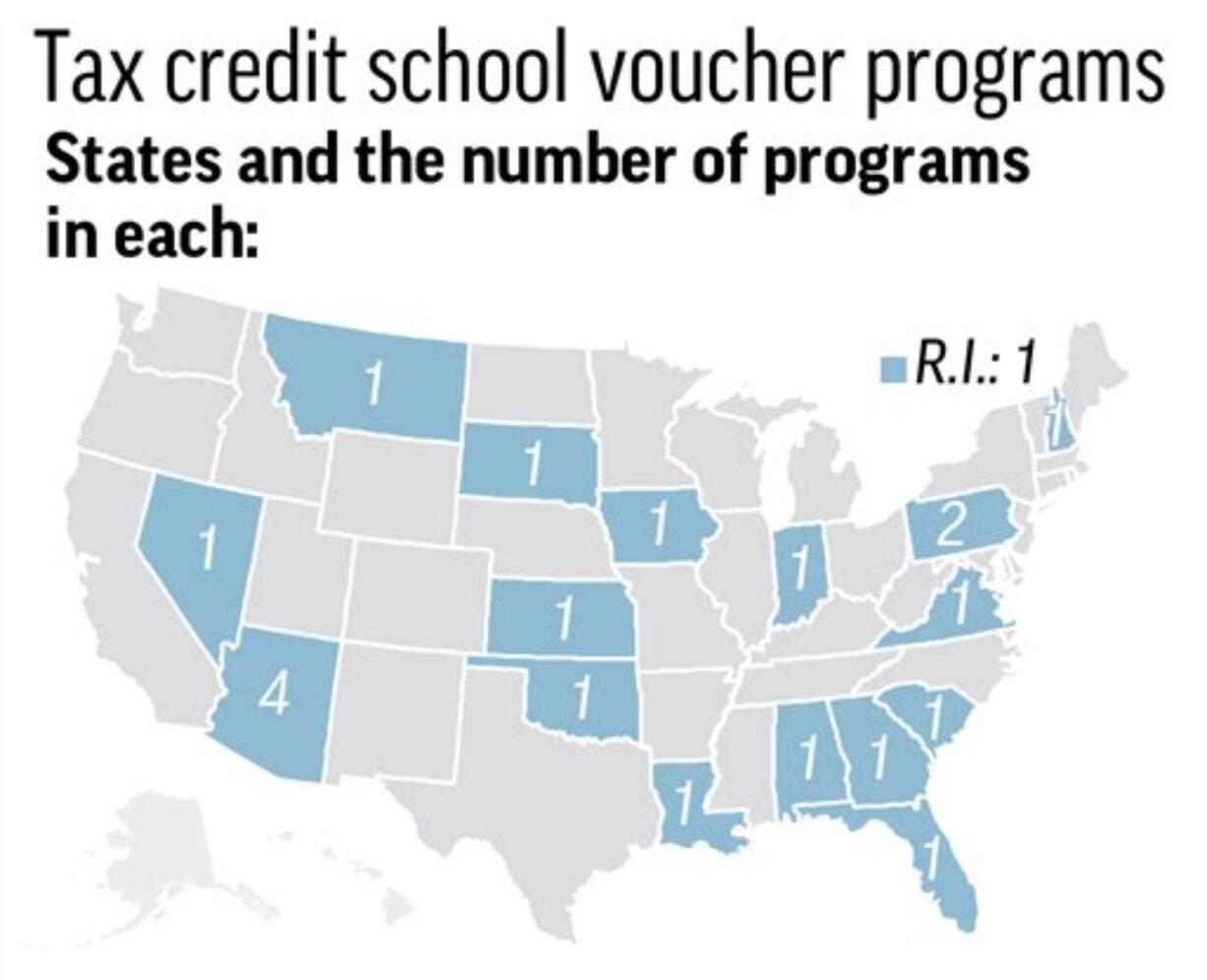 TAX CRED SCHOOL VOUCHERS 081117: Map states with tax credit school voucher programs; 2c x 3 inches; with BC-US--Tax Credit School Vouchers; JEM; ETA 3 a.m.