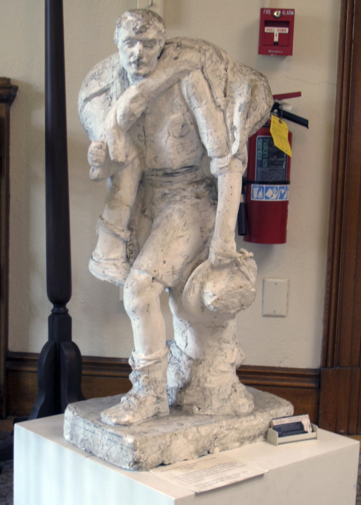 A plaster model of a Boy Scout carrying another scout in Barre, Vt., was to have served as the model for a granite statue. The project was abandoned in 1941 after the death of the original artist. Now people in the community are working to finish the project.