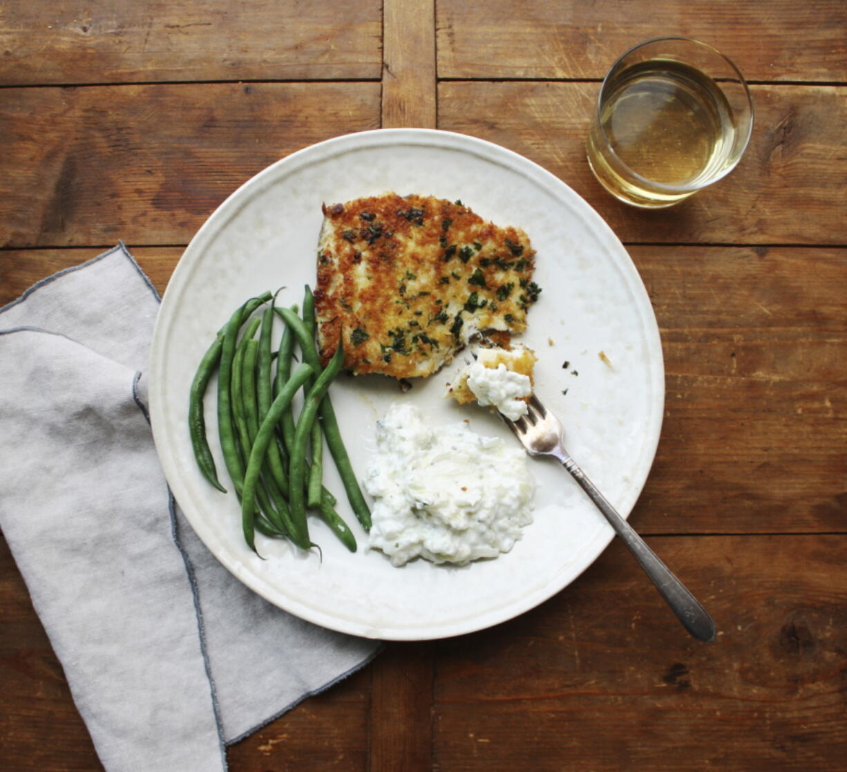 Panko-crusted fish with tzatziki (Laura Agra via AP)