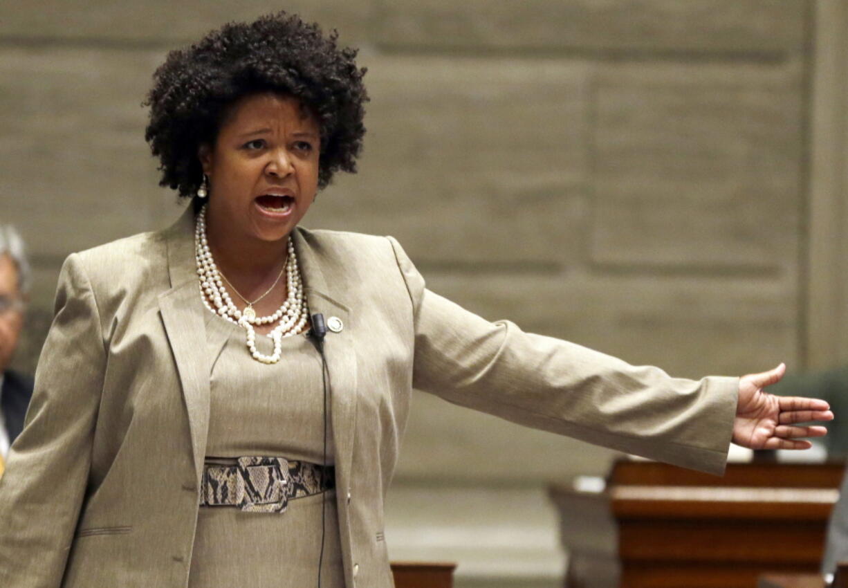 Missouri state Sen. Maria Chappelle-Nadal speaks on the Senate floor in Jefferson City, Mo.