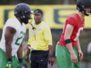 Oregon’s first-year head coach Willie Taggart has three basic tenets: “Make no excuses, blame no one, do something.” Andy Nelson/The Register-Guard