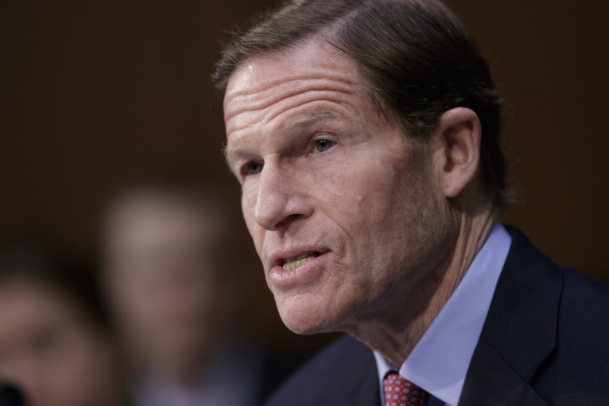 Sen. Richard Blumenthal, D-Conn. speaks on Capitol Hill in Washington. President Donald Trump on Monday, Aug. 7, 2017, lashed out at Blumenthal, calling him a “phony Vietnam con artist” after the lawmaker expressed concerns about the Justice Department’s pursuit of leakers and embraced a special counsel’s probe of Russia meddling in the election and possible collusion with Trump campaign officials. (AP Photo/J.