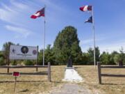 Jefferson Davis highway markers were vandalized at Jefferson Davis Park in Ridgefield last week, but the group that maintains the site said they have no plans to take them down or remove them.