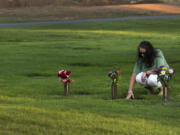 Ann Bucklin visits daughter Heidi's gravestone at Evergreen Memorial Gardens in Vancouver on Tuesday. Ann's daughter Heidi died by suicide six years ago on May 23, 2011. "I have no problem going, but it's always a little hard to leave," Ann said.