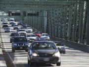 Drivers cross the Interstate 5 Bridge headed north toward Vancouver.