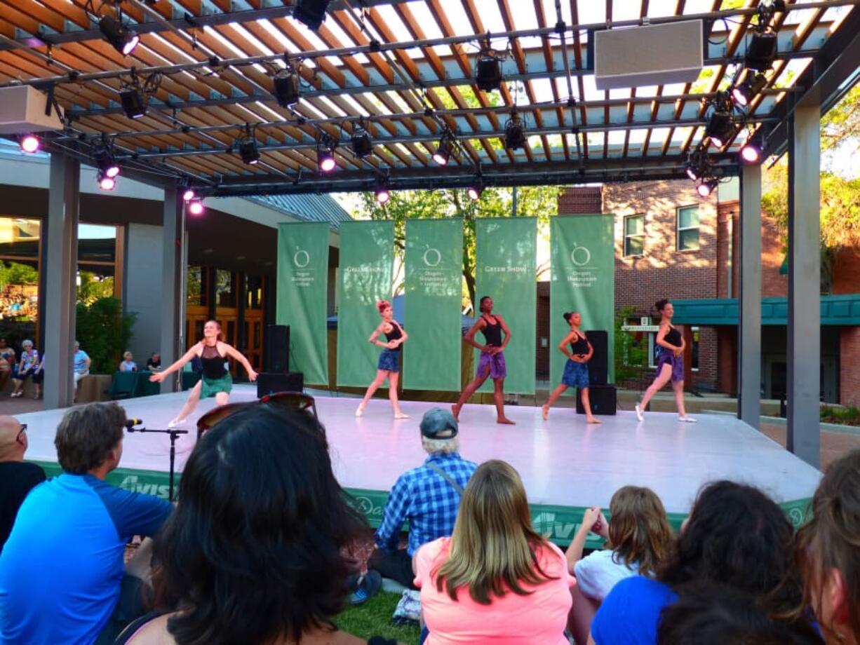 New for 2017 at the Oregon Shakespeare Festival: a larger stage and remodeled seating area for the free Green Show, which features a changing cast of dancers, musicians and other performers six nights a week through Oct. 15. Brian J.