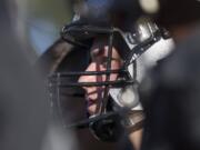 Titan Alex Barrett looks on towards his team during their football game between Hermiston and Union High School at McKenzie Stadium in Vancouver on Friday, Sept. 1, 2017. The Titans beat the Bulldogs 35 to 21.