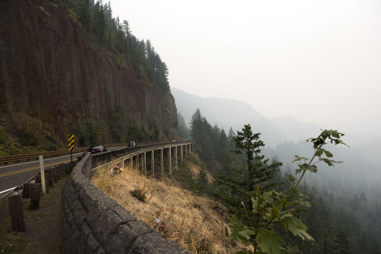 Smoke is visible across the valley from the Cape Horn lookout in Skamania County on Wednesday, Sept. 6, 2017.