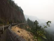 Smoke is visible across the valley from the Cape Horn lookout in Skamania County on Wednesday, Sept. 6, 2017.