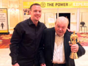 Vancouver Mall: Gold’s Gym trainer Tylor Fleet, left, with Norman Larkin of Vancouver, who was named Most Inspirational Client 2017 at the gym’s national conference, which was held in July in Las Vegas. Larkin, who is blind, has been able to lose weight, lower his blood pressure and build up strength in his legs, which was injured after he was hit by a drunken driver.