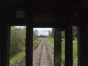 A view from the engine on the Chelatchie Prairie Railroad train in Yacolt in May 2014.