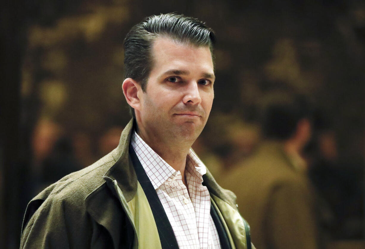 In this Nov. 16, 2016 photo, Donald Trump Jr., son of President-elect Donald Trump, walks from the elevator at Trump Tower in New York. Donald Trump Jr.'s scheduled visit to Capitol Hill on Thursday marks a new phase in the Senate investigation of Moscow's meddling in the 2016 election and a meeting that the president's eldest son had with Russians during the campaign. Staff from the Senate Judiciary Committee _ one of three congressional committees conducting investigations _ plan to privately interview the younger Trump.