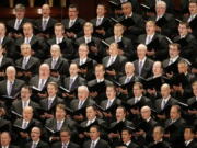 The Mormon Tabernacle Choir performs during the morning session of the two-day Mormon church conference Saturday, Sept. 30, 2017, in Salt Lake City.