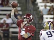 Washington State quarterback Luke Falk (4) passes the ball during the first half of an NCAA college football game against Montana State in Pullman, Wash., Saturday, Sept. 2, 2017.