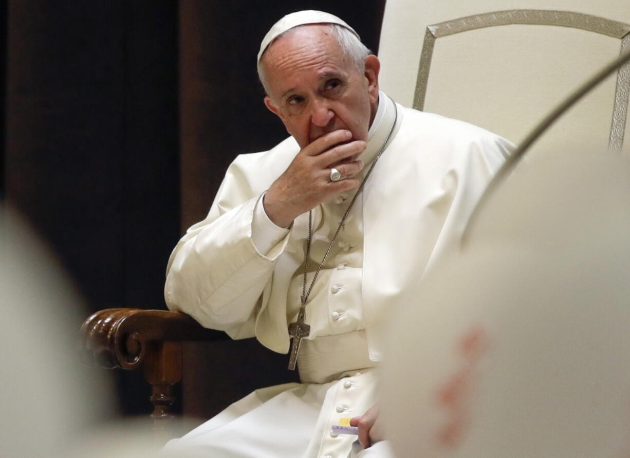 Pope Francis attends an audience June 3 in the Paul VI Hall at the Vatican. Pope Francis says that when he was 42 he had sessions weekly with a psychoanalyst who was female and Jewish to “clarify some things.” It wasn’t specified what the future pontiff wanted to explore.