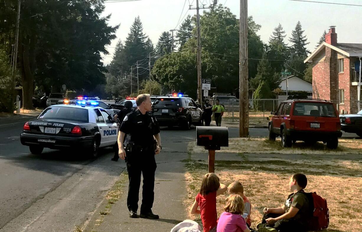 Vancouver police investigate a shooting at 18th Street and Todd Road in Vancouver on Thursday afternoon.