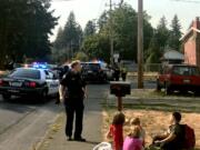 Vancouver police investigate a shooting at 18th Street and Todd Road in Vancouver on Thursday afternoon.