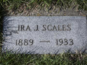 The grave marker for Ira Scales at Park Hill Cemetery in Vancouver. The body of Scales, who died in 1933, was kept at the partly completed Columbia Memorial Mausoleum in Vancouver until 1959, when it was moved with two other bodies to Park Hill Cemetery.