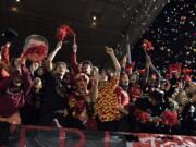 The Camas student section cheers on their team before Friday night's rivalry game against Union at Doc Harris Stadium in Camas on Oct. 27, 2017.