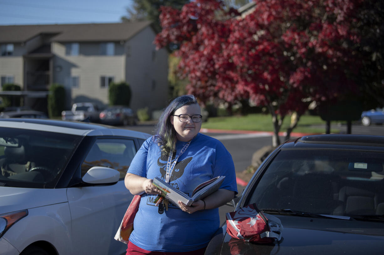 Washington State University Vancouver senior Eli Campbell, photographed at their apartment complex in southeast Vancouver on Friday, is among the students affected by the lack of housing on campus. Campbell was temporarily homeless and struggled to find a new home.