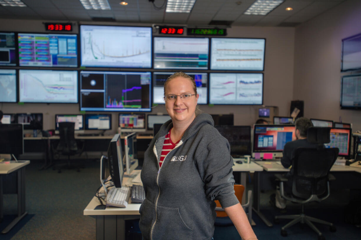 Jenne Driggers, former Evergreen High student in the Hanford LIGO lab near the Tri-Cities.