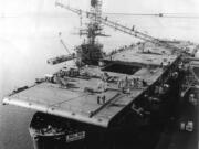 The USS Gambier Bay under construction in Vancouver in 1943 at the Kaiser Shipyard.