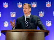 NFL commissioner Roger Goodell speaks during a news conference, Wednesday, Oct. 18, 2017, in New York.