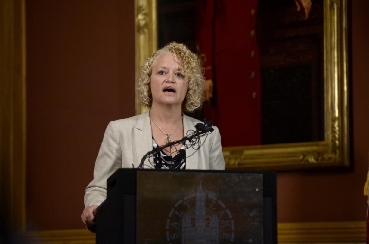 Salt Lake City Mayor Jackie Biskupski speaks in Salt Lake City. A new Associated Press-NORC poll finds that Americans want local officials to do more to battle global warming now that federal officials aren’t. That rings true with Biskupski, who co-chairs two committees of mayors that are fighting climate change. One of her groups has 115 cities committed to the goal of having their cities operating entirely on renewable energy by the year 2035. Salt Lake City is hoping to beat that goal by a few years. “We’re leading the conversation because we have to now,” Biskupski said.