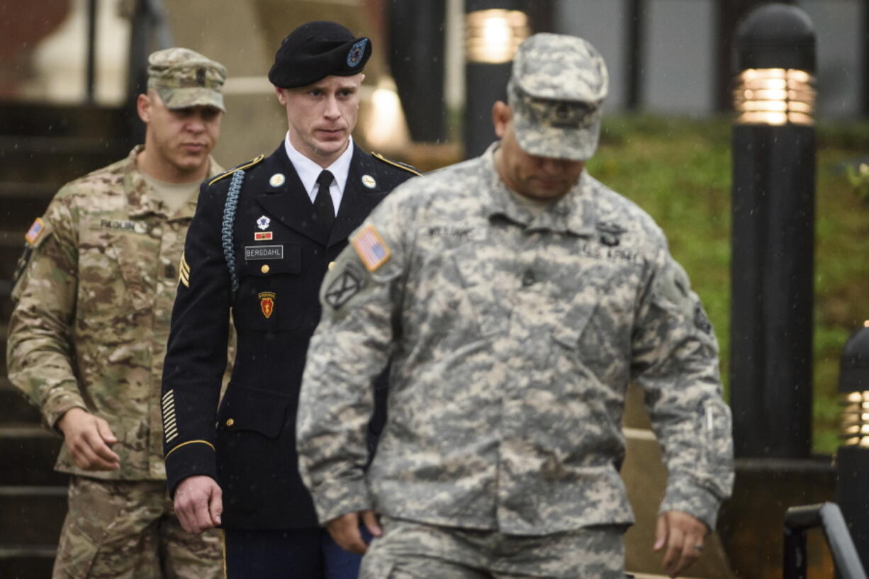 U.S. Army Sgt. Bowe Bergdahl leaves the courthouse after his arraignment hearing at Fort Bragg, N.C., in 2015. Bergdahl, who was held captive by the Taliban for half a decade after abandoning his Afghanistan post, is expected to plead guilty to desertion and misbehavior before the enemy rather than face trial.