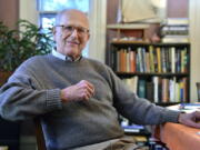 Rainer Weiss poses for a photograph at his home, Tuesday in Newton, Mass. Weiss, of the Massachusetts Institute of Technology, is one of three awarded this year’s Nobel Prize in physics for their discoveries in gravitational waves.