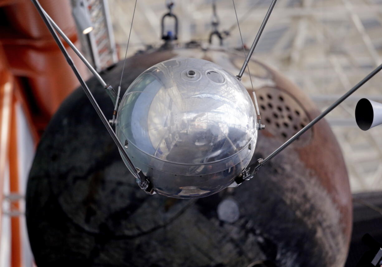 A Sputnik 1 test satellite, most likely manufactured by the Academy of Sciences of the USSR and one of only two known to exist, is displayed at the Museum of Flight in Seattle on Oct. 2.