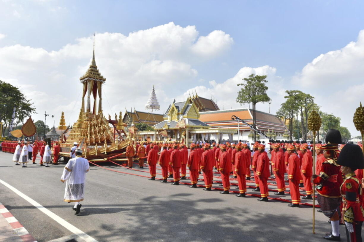 The funeral procession for late Thai King Bhumibol Adulyadej prepares to start Thursday in Bangkok, Thailand(AP Photo/Kittinun Rodsupan) kittinum rodsupan/Associated Press