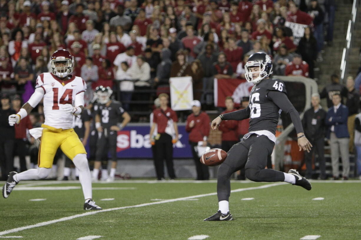 Seton Catholic graduate Erik Powell handles punting duties in addition to placekicking for Washington State.