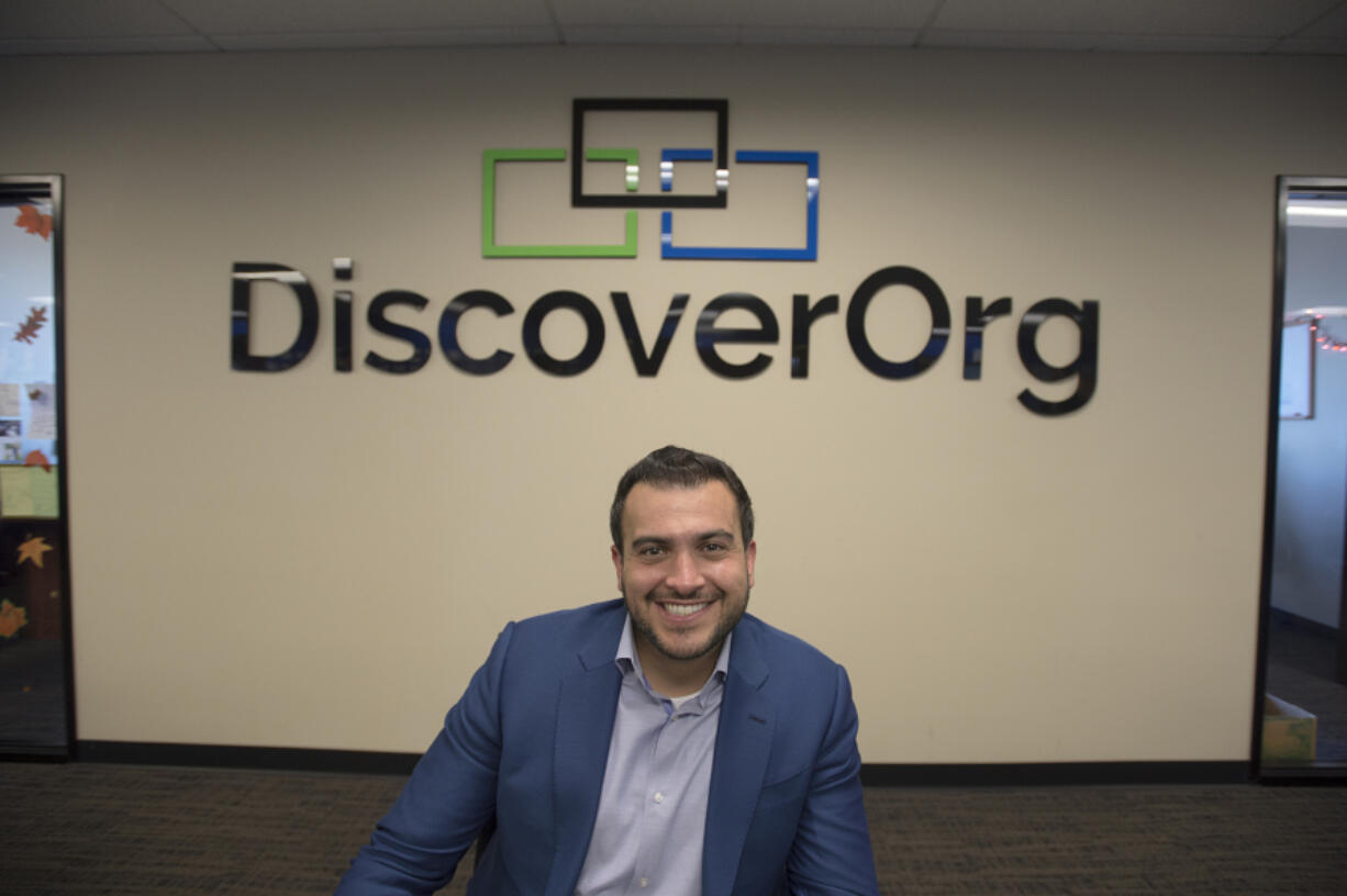 DiscoverOrg CEO Henry Schuck, whose company is one of the fastest growing in the county, is pictured in his downtown office. The CEO says he hopes to lead the company to go public in a few years.