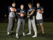 From left, Jake Beslanowitch, Matt Henry, Sawyer Racanelli and Peyton Brammer have combined for 2,968 receiving yards and 44 touchdowns.