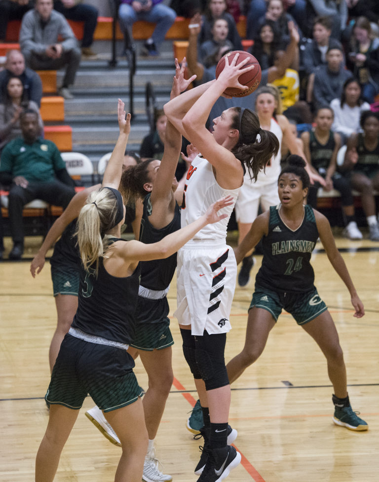 Washougal’s Beyonce Bea prepares for a shot during the first game of the season against Evergreen High School at Washougal High School, Monday November 27, 2017.